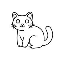 Whimsical black and white illustration of a cat, perfect for coloring, line drawing style vector