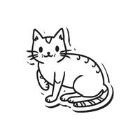 Whimsical black and white illustration of a cat, perfect for coloring, line drawing style vector