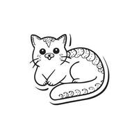 Whimsical black and white illustration of a cat, perfect for coloring, line drawing style vector