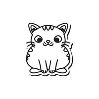 Whimsical black and white illustration of a cat, perfect for coloring, line drawing style vector