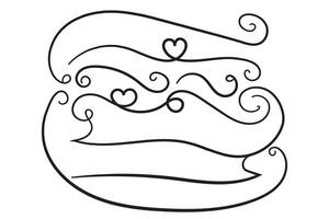 Hand drawn curly hearts scroll Line Calligraphic writing outline ribbon, calligraphy lettering poster useful valentine day, blank space writing for text, ribbon romantic love empty outline banner vector