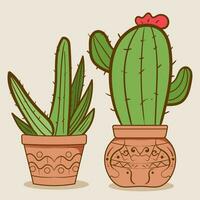 Plant room green cactus. Cute green cactus in flower pots Flat, cartoon style. Vector illustration white background. Element design.