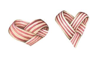 Valentine Day ribbon woven heart. Love concept. Watercolor illustration. vector