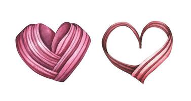 Valentine Day ribbon woven heart. Love concept. Watercolor illustration. vector