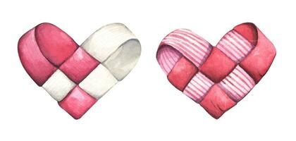 Valentine Day ribbon woven heart. Love concept. Watercolor illustration. vector