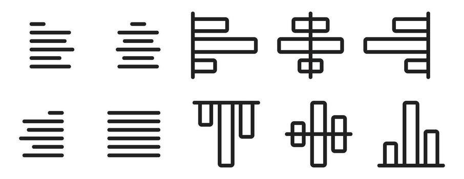 alinear icono centro, izquierda, bien, y justificar para párrafo y diseño vector