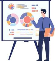 Hand Drawn Businessman with presentation charts in flat style vector