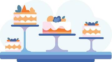 Hand Drawn Bakery shop front full of cakes in flat style vector