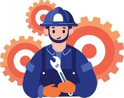 Hand Drawn Engineer or architect with cogs in construction concept in flat style vector