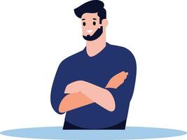 Hand Drawn man stands with his arms crossed with confidence in flat style vector