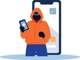 Hand Drawn Thief or hacker in concept Cyber Security in flat style vector