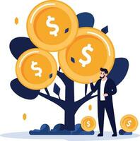 Hand Drawn Businessman with money tree in Passive Income concept in flat style vector