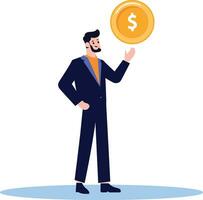 Hand Drawn Businessman with money or light bulb in Passive income concept in flat style vector