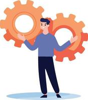 Hand Drawn Engineer or architect with cogs in construction concept in flat style vector