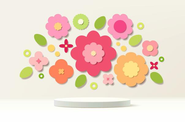 Vector background with cute florals design in paper cut style.