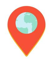 Planet earth location pinpoint 2D cartoon object. Discovering traveling pin isolated vector item white background. World map exploration. Globe direction navigation color flat spot illustration