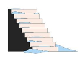 Slippery outdoor stairs after snow 2D linear cartoon object. Icy steps in winter isolated line vector element white background. Snow covered staircase wintertime color flat spot illustration