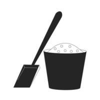 Salt sand mix container with shovel black and white 2D line cartoon object. Outdoor salt storage bucket isolated vector outline item. Keep slippery walkways safe monochromatic flat spot illustration