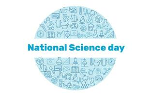 National Science Day. Circle banner by February 28 with line icons. Abstract science background. Vector illustration