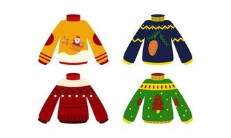 Cartoon christmas ugly sweaters colection vector