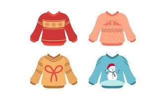 Cartoon christmas ugly sweaters colection vector