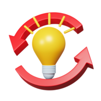 Update light bulb, Recycling light bulb isolated on transparent background. Change bulb icon, arrow, process, strategy, technology, vision, idea concept. png