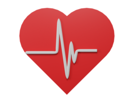 3D rendering. Red heart with pulse line icon isolated on transparent background. Concept of Heartbeat pulse, cardiogram and medical healthcare. png