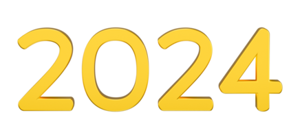 feliz Novo ano inscrição 2024 feriado isolado em transparente fundo. ouro numeral 2024 decoração. 3d render png