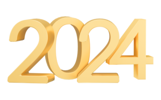 Happy new year inscription 2024 holiday isolated on transparent background. Gold numeral 2024 decoration. 3d render png