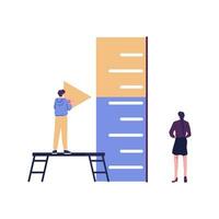 measure how many have reached the goal, the goal has reached the level flat vector illustration