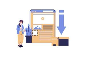 people are downloading at business web portal. build a start up project flat vector illustration