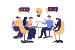 have dialogue and communicate at workplace between colleagues flat illustration vector
