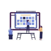 personas son haciendo un en línea calendario en el tableta. diseño negocio gráficos Tareas Planificación en un semana vector