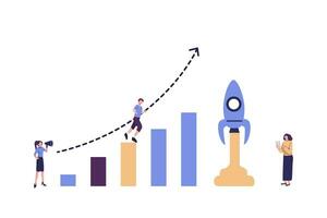 people run to their goal on a column of columns, move up the motivation, the way to achieve the goal, rocket up vector