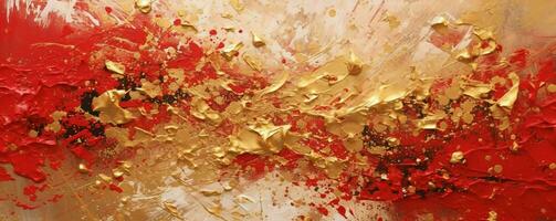 AI generated Abstract Rough Red and Gold Art Painting Texture Background. Oil Paint Texture. Generative AI photo