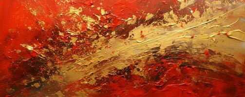 AI generated Abstract Rough Red and Gold Art Painting Texture Background. Oil Paint Texture. Generative AI photo