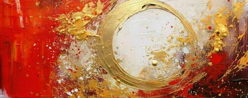 AI generated Abstract Rough Red and Gold Art Painting Texture Background. Oil Paint Texture. Generative AI photo