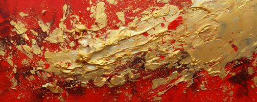 AI generated Abstract Rough Red and Gold Art Painting Texture Background. Oil Paint Texture. Generative AI photo