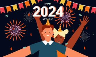 contento nuevo año 2024 celebracion ilustración vector