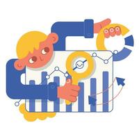 Vector flat cartoon illustration seo analytics charts and clicks business concept illustration