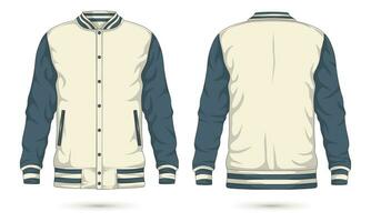 Buttoned varsity jacket mockup front and back view. Vector illustration