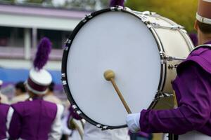 The Base drum that the orchestral students beat while walking in the parade. Soft and selective focus. photo