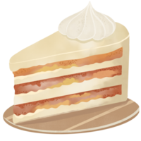 Piece of vanilla cake with whipped cream watercolor style. png