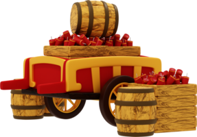 3d render chinese new year, wagon with firecrackers and barrels png