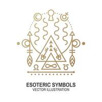 Esoteric symbols. Vector. Thin line geometric badge. Outline icon for alchemy or sacred geometry. Mystic and magic design with Gate to another world. vector