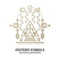 Esoteric symbols. Vector. Thin line geometric badge. Outline icon for alchemy or sacred geometry. Mystic and magic design with Gate to another world. vector