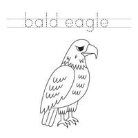 Trace the letters and color cartoon bald eagle. Handwriting practice for kids. vector