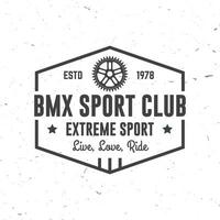 Bmx extreme sport club badge. Vector. Concept for shirt, logo, print, stamp, tee with frames, chain. Vintage typography design with bmx frames, sprocket silhouette. vector