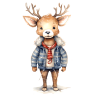 AI generated Watercolor Christmas Deer. Clipart. AI generated. png