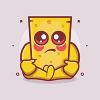 kawaii cheese character mascot with sad expression isolated cartoon in flat style design vector